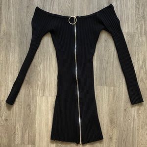 Black Off The Shoulder Zipper Dress